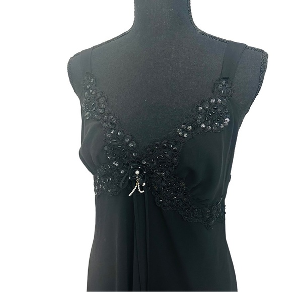 Vintage Lingerie Slip Dress Sheer Mesh Black Gothic Sequin Fairy Coquette Medium - Picture 3 of 6